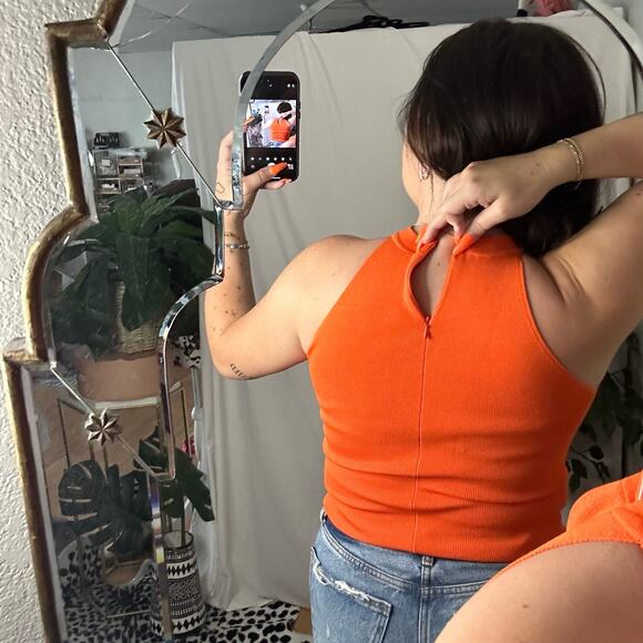 Zara Square Neck Choker Top Orange Size Small - Picture 3 of 5